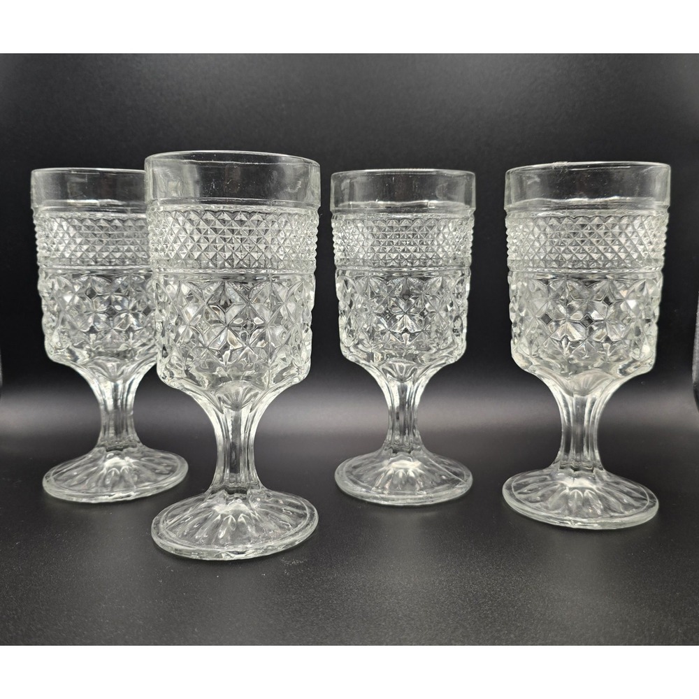 Wexford  by Anchor Hocking Claret Wine Glasses Clear  6 1/2" Vintage Set Of 4